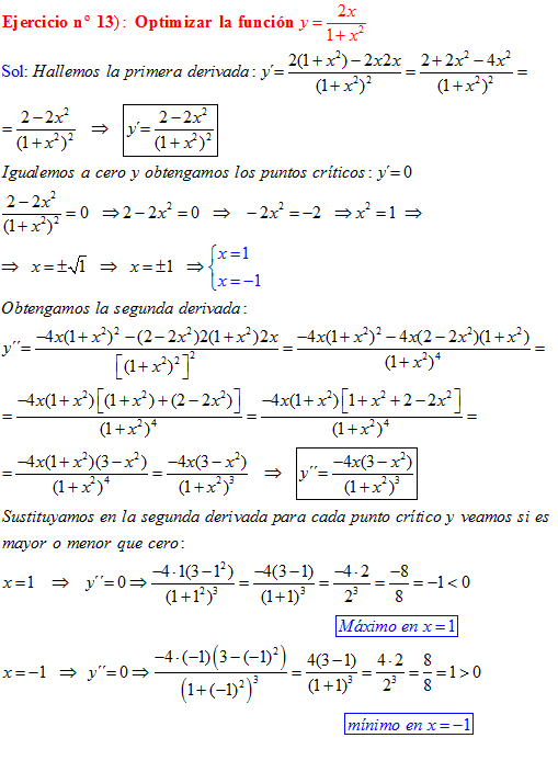 Optimización De Funciones De Una Variable Ejercicios - Derivadas