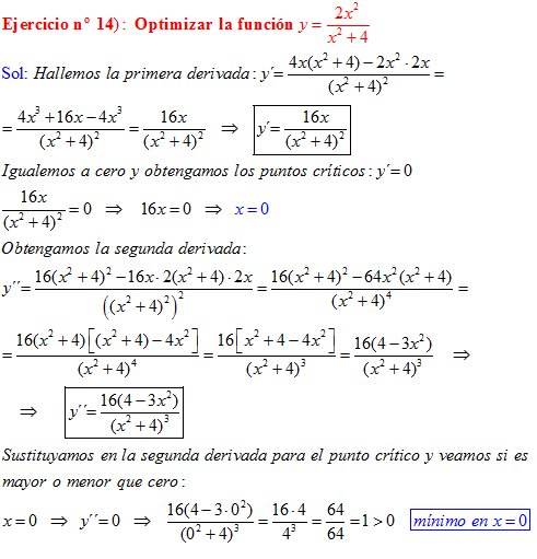 Optimización De Funciones De Una Variable Ejercicios - Derivadas