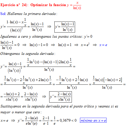 Optimización De Funciones De Una Variable Ejercicios Derivadas